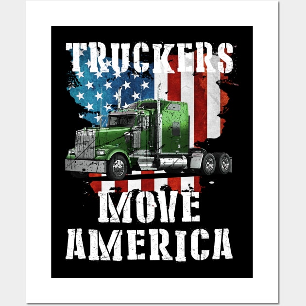 Trucker American Flag Truck Driver Shirt Truck Driver Wall Art by TeeAbe